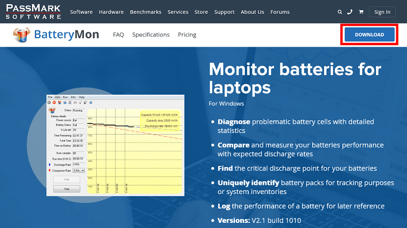 نرم افزار PassMark BatteryMon