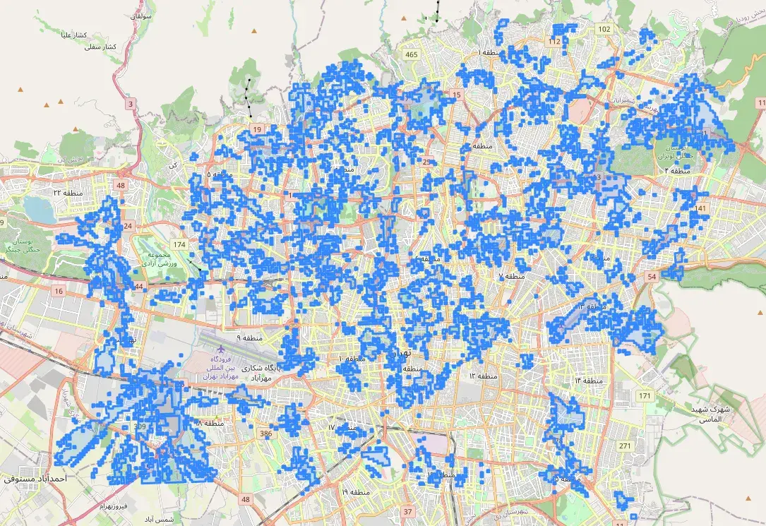 مناطق تحت پوشش 5g ایرانسل در تهران