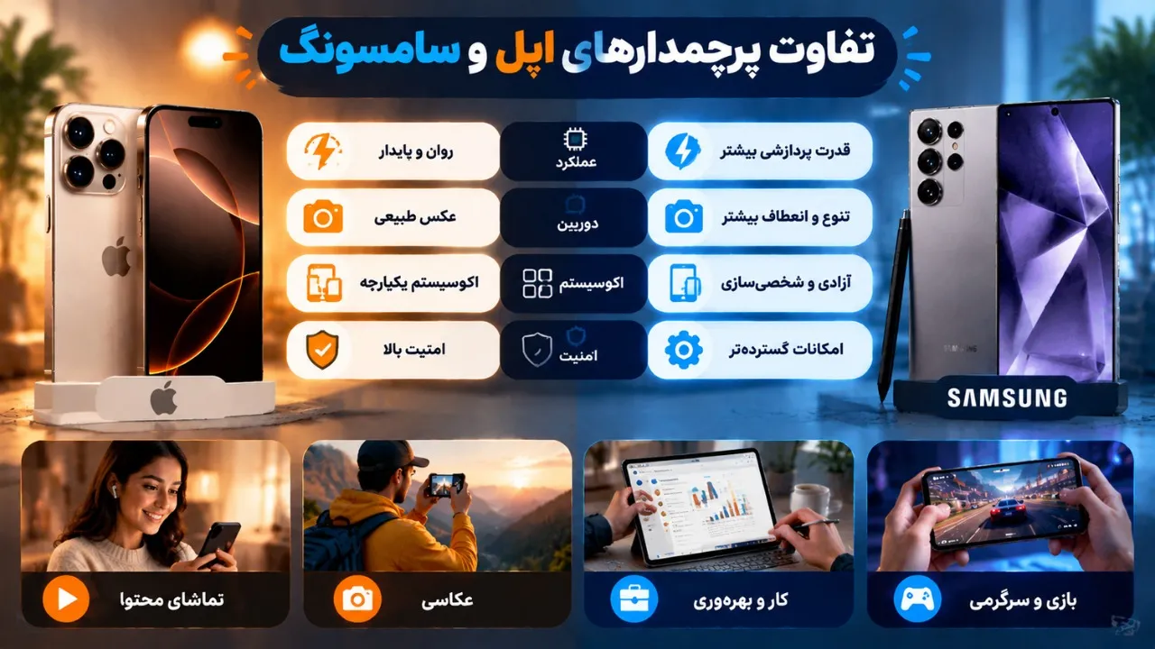 تفاوت پرچمدارهای اپل و سامسونگ در استفاده روزمره